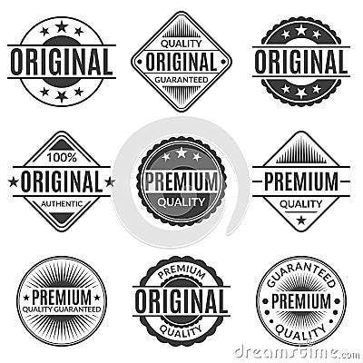 Original and Premium quality stamp or seal set. Guarantee label, emblem or badge collection. Vector illustration. Vector Illustration